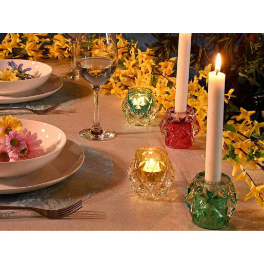 Set 8 suporturi lumanari sticla 7.5x6.5 cm