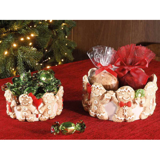 Set 2 boluri Craciun ceramica multicolora Ø 18,5 cm x 9,5 H, Ø 14,5 x 7 H