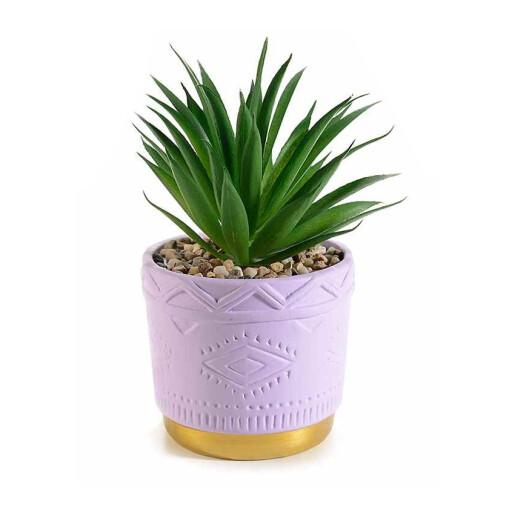 Planta suculenta artificiala in ghiveci ceramica violet aurie Ø 9 cm x 16 H