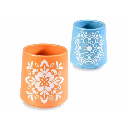 Set 2 vaze flori ceramica multicolora Majolica Ø 11 x 12,5 H,  Ø 8,5 x 9,5 H