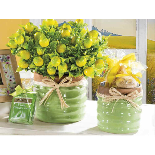Vaza flori ceramica verde maro Ø 15 cm x 13 H
