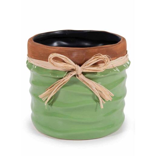 Set 2 vaze flori ceramica verde maro Ø 15 cm x 13 H, Ø 11,5 x 11,5 H