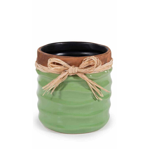 Set 2 vaze flori ceramica verde maro Ø 15 cm x 13 H, Ø 11,5 x 11,5 H