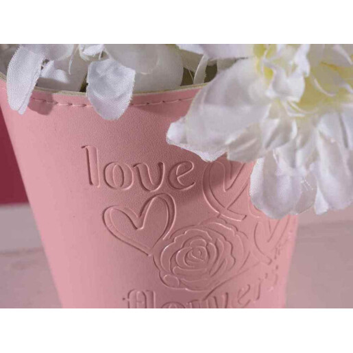 Set 4 ghivece piele ecologica roz 19x16 cm, 15x14 cm, 13x12 cm, 10x10.5 cm