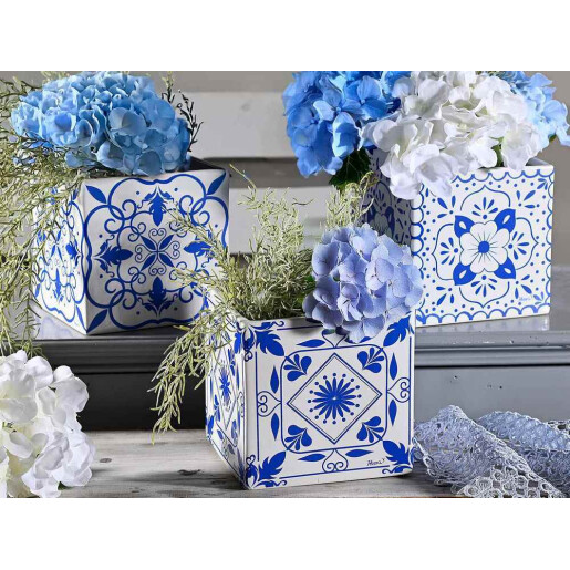 Vaza flori portelan albastru alb Maiolica cm 13 x 13 x 12,5 H