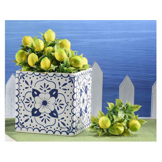 Vaza flori portelan alb albastru Maiolica cm 13 x 13 x 12,5 H