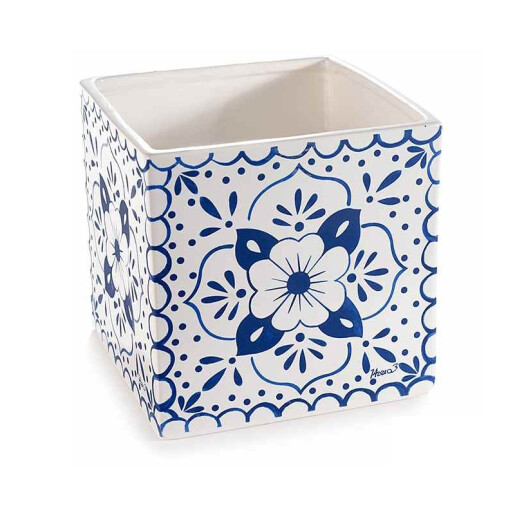Vaza flori portelan alb albastru Maiolica cm 13 x 13 x 12,5 H