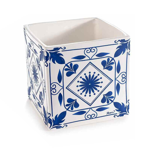 Vaza flori portelan albastru alb Maiolica cm 13 x 13 x 12,5 H