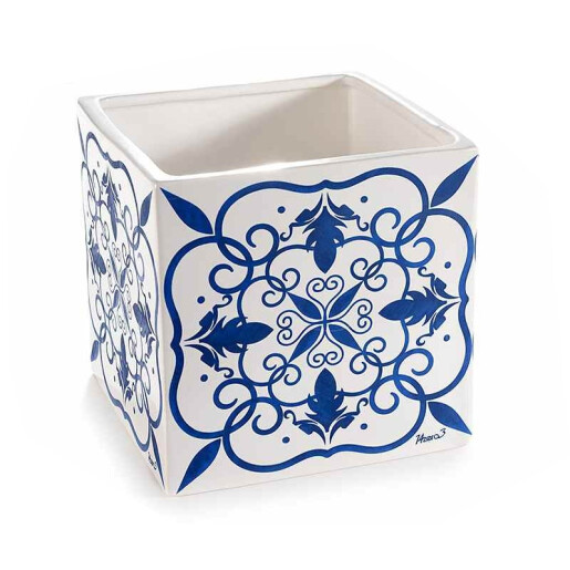 Vaza flori portelan albastru alb Maiolica 13 x 13 x 12,5 H