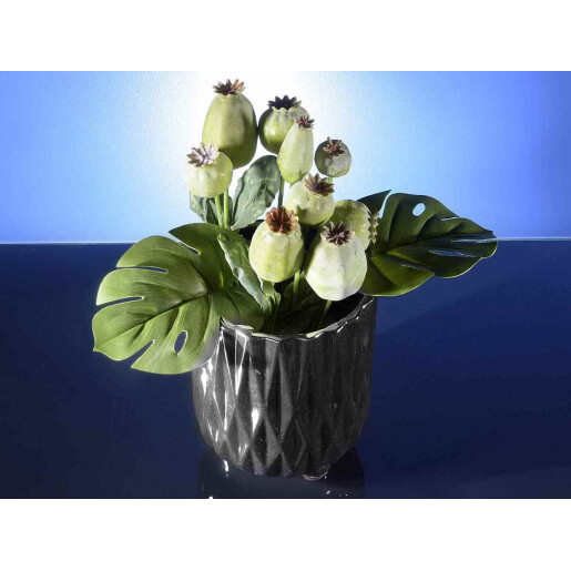 Set 3 vaze flori ceramica neagra 15.5x22.5 cm, 12.5x16 cm, 10x12.5 cm