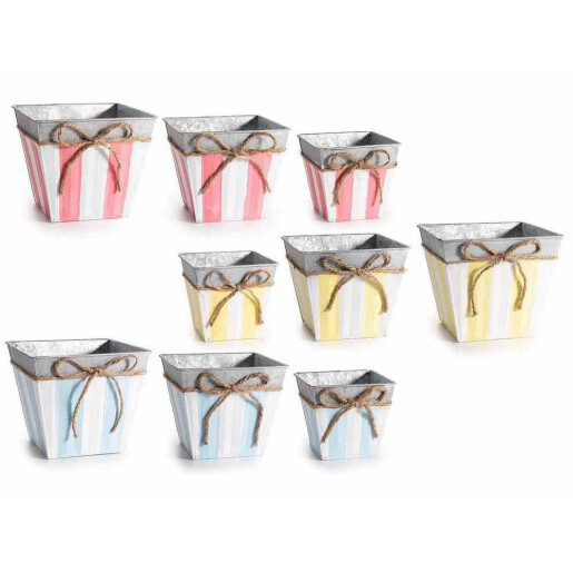 Set 9 ghivece flori metal multicolor 15,5x15,5x 13 H, 14 x 14 x 11,5 H, 11 x 11 x 10 H