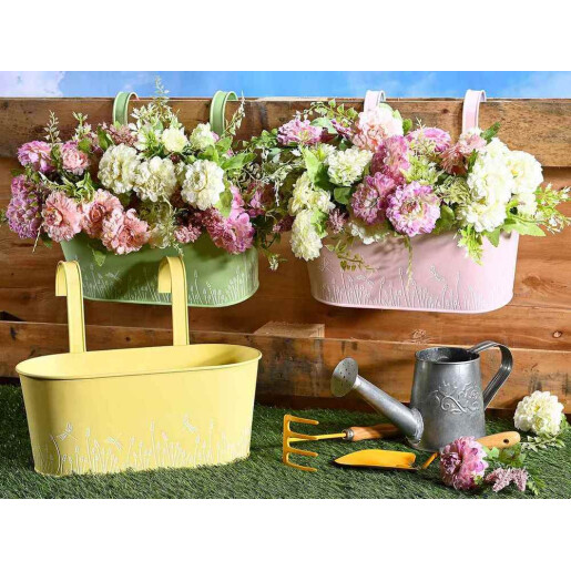 Jardiniera flori metal roz 32,5x16x26H