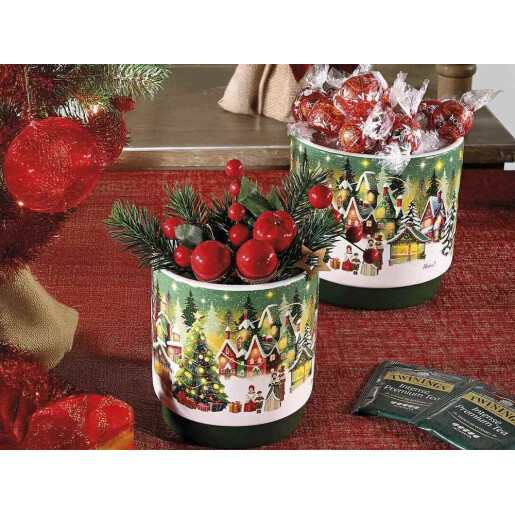 Vaza flori Craciun ceramica multicolora Ø 10,5 x 11 H