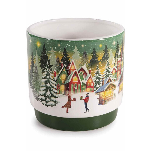 Set 2 vaze flori Craciun ceramica multicolora Ø 10,5 x 11 H, Ø 13 x 12,5 H
