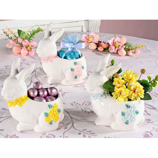 Set 3 Iepurasi Paste ceramica multicolora 14x9.5x15 cm