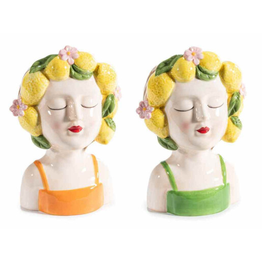Set 2 vaze flori ceramica multicolora Fetite cm 13 x 11,5 x 19 H
