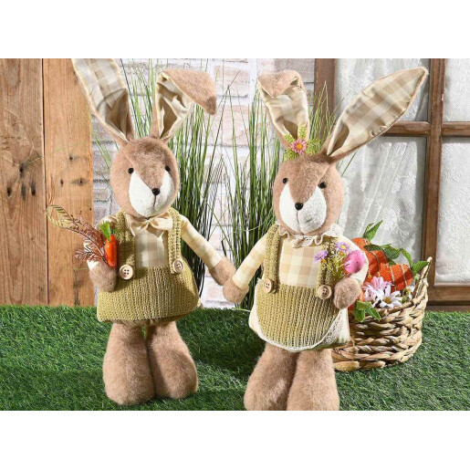 Set 2 figurine Iepurasi Paste textil multicolor 17x11x54 cm