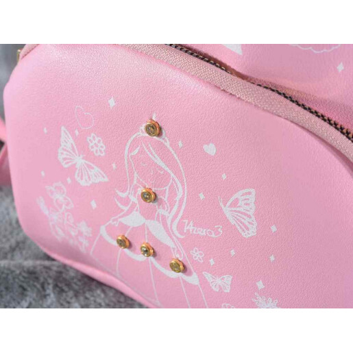 Rucsac piele ecologica alba roz cm 18 x 9 x 21 H