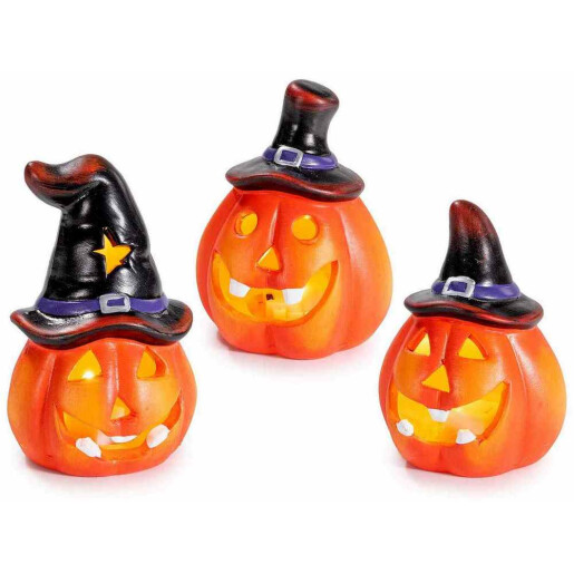 Set 3 dovleci Halloween teracota multicolora cu led Ø 6 cm x 10 H