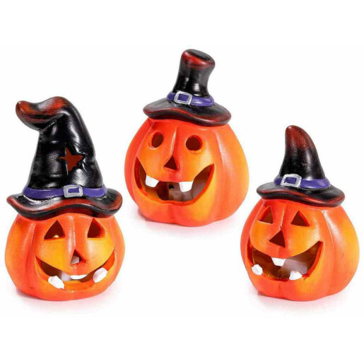 Set 3 dovleci Halloween teracota multicolora cu led Ø 6 cm x 10 H
