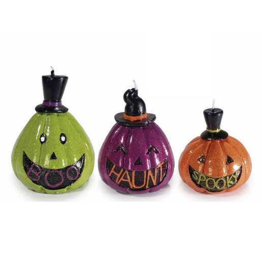 Set 3 lumanari Halloween Dovleci ceara multicolora Ø 6,5 x 7,5 H, Ø 6,5 x 7,5 H, Ø 7,5 cm x 10,5 H