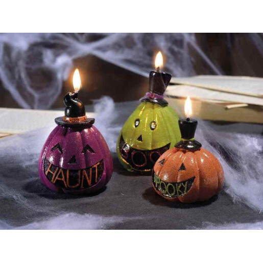 Set 3 lumanari Halloween Dovleci ceara multicolora Ø 6,5 x 7,5 H, Ø 6,5 x 7,5 H, Ø 7,5 cm x 10,5 H