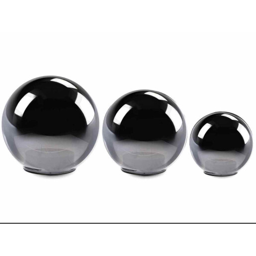 Set 3 sfere decorative Craciun sticla gri aurie cu led 18x17 cm, 15x14 cm, 11.5x10.5 cm