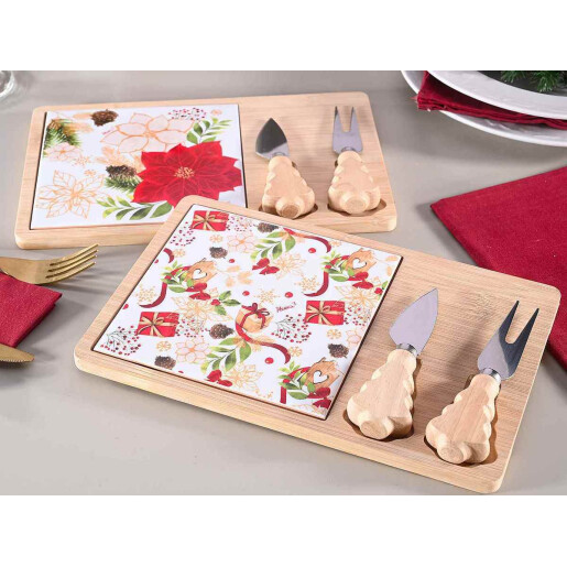Set 2 platouri, 2 cutite, 2 furculite Craciun 26.5x17 cm, 13.5 cm