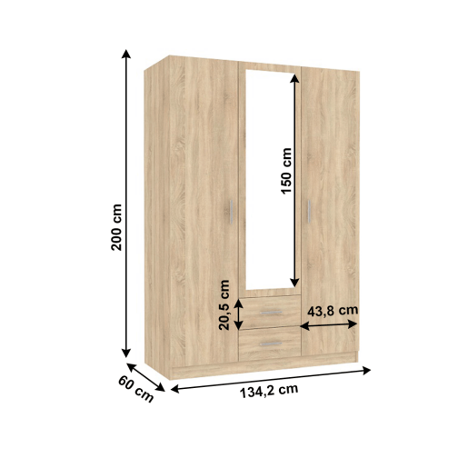 Dulap 2 usi 2 sertare pal melaminat stejar sonoma Invita 134,2x60x200 cm