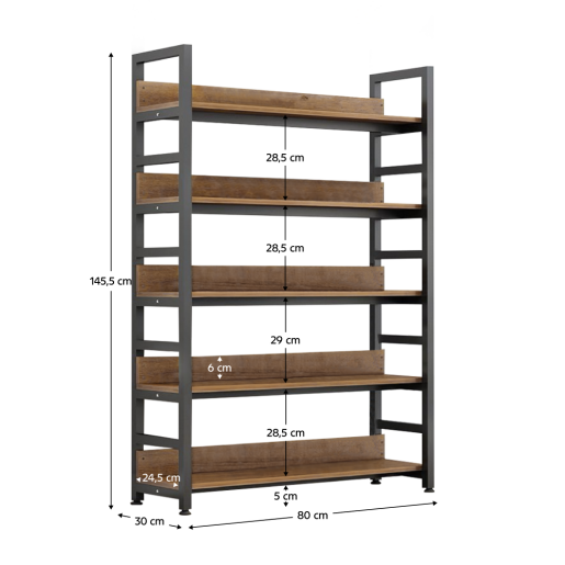 Raft pardoseala mdf metal stejar negru Janel 80x30x145.5 cm