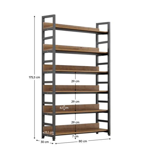 Raft pardoseala mdf metal stejar negru Janel 80x30x175,5 cm