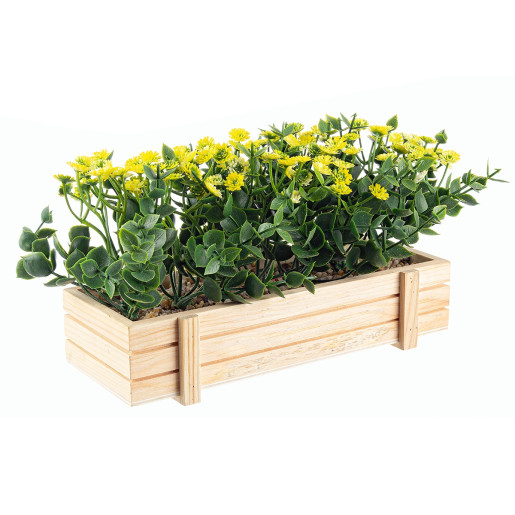 Flori artificiale galbene in jardiniera 23 cm x 9 cm x 14 h