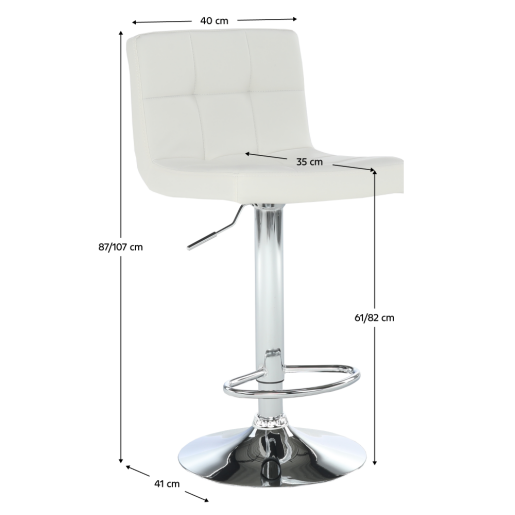 Scaun bar piele ecologica alba crom Kandy 40x41x87-107 cm