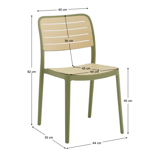 Scaun stivuibil, plastic verde/bej, Kardos 44x55x82 cm