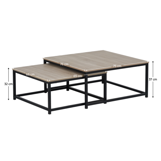 Set 2 masute cafea mdf laminat stejar sonoma metal negru Kastler 75x75x37 cm, 65x65x32 cm