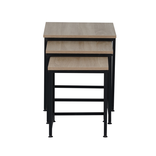 Set 3 masute cafea mdf laminat stejar sonoma metal negru Kastler 40x40x42 cm, 35x35x39 cm, 30x30x36 cm