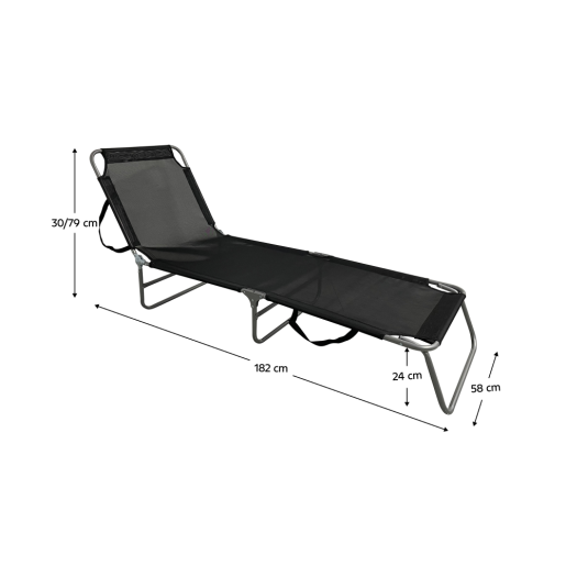 Sezlong de gradina negru gri Keleo 58x182x30/79 cm