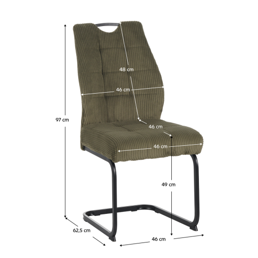 Scaun dining textil verde metal negru Kelma 46x62,5x97 cm