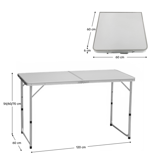 Masa camping pliabila aluminiu mdf alb Kepi 120x60x54 cm
