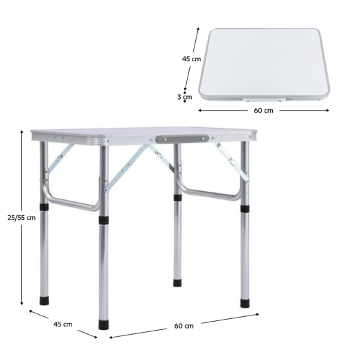 Masa camping pliabila aluminiu mdf alb Kepi 60x45x55 cm