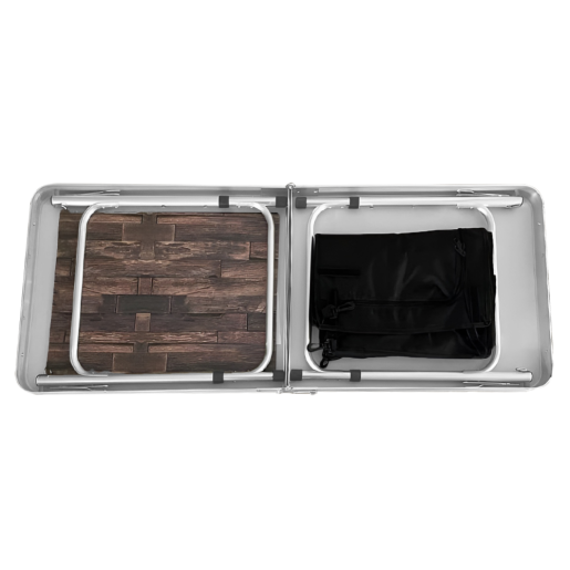 Masa camping pliabila cu spatiu depozitare aluminiu mdf textil negru Kepi 120x47x54 cm