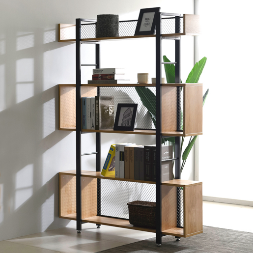 Raft pardoseala fier negru mdf laminat stejar Kilis 120x30x180 cm