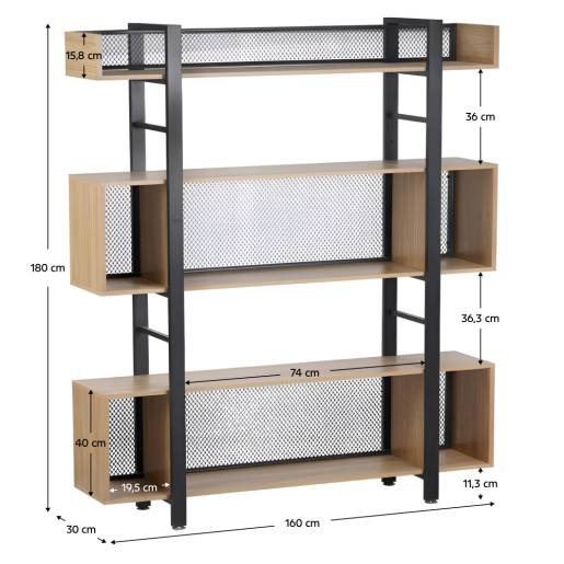 Raft pardoseala fier negru mdf laminat stejar Kilis 160x30x180 cm