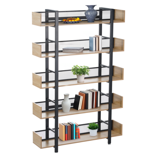 Raft pardoseala fier negru mdf laminat stejar Kilis 120x30x180 cm