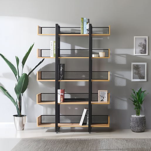 Raft pardoseala fier negru mdf laminat stejar Kilis 120x30x180 cm