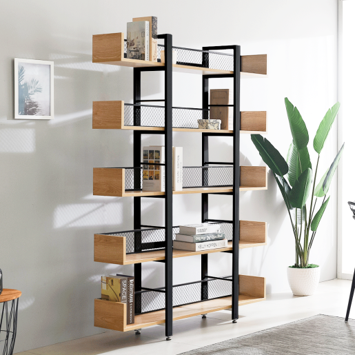 Raft pardoseala fier negru mdf laminat stejar Kilis 120x30x180 cm