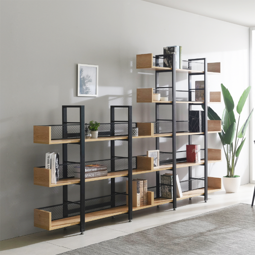 Raft pardoseala fier negru mdf laminat stejar Kilis 120x30x180 cm