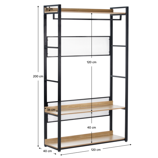 Raft pardoseala fier negru mdf laminat stejar Kilos 120x40x200 cm