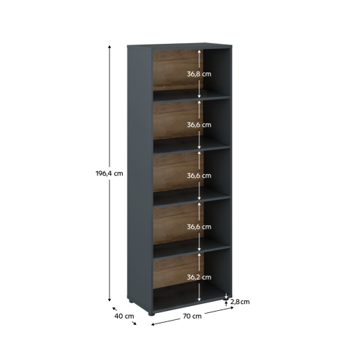 Biblioteca HDF grafit stejar artisan Klaudius 70x40x196.4 cm