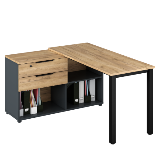 Birou de colt HDF stejar artisan grafit Klaudius 140x120x76 cm